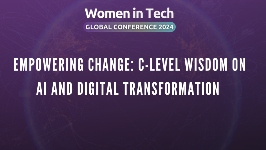 C-level panelists at women in tech global conference 2024